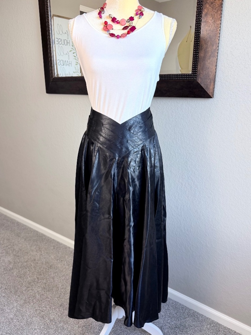 Rare VTG Vicky Valere Paris Maxi Skirt High V Waist Yoke Black Damask Gothic
